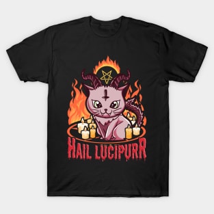 Cute & Funny Satanic Hail Lucipurr Rainbow Goth Kitten T-Shirt